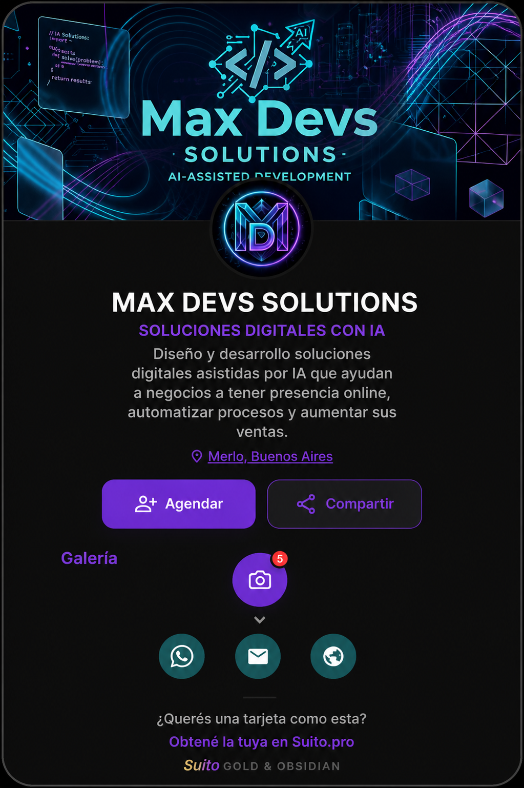 Tarjeta Suito real de Max Devs Solutions